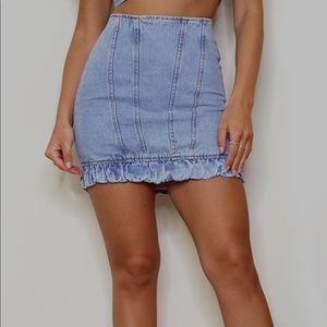 Light Blue Wash Seam Detail Denim Mini Skirt
